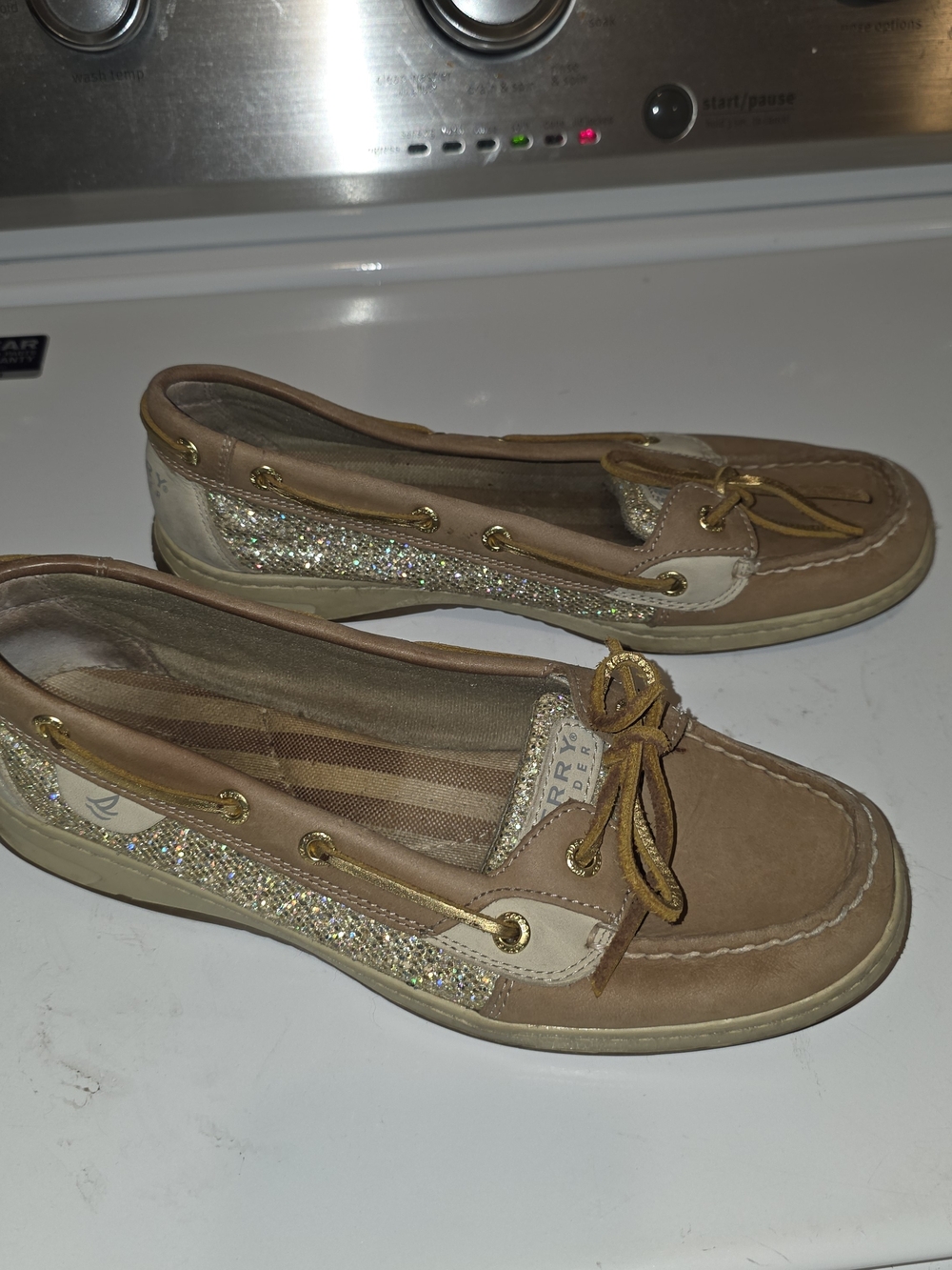 Sperry Tan Glitter-Trim Boat Shoes - Picture 2 of 5
